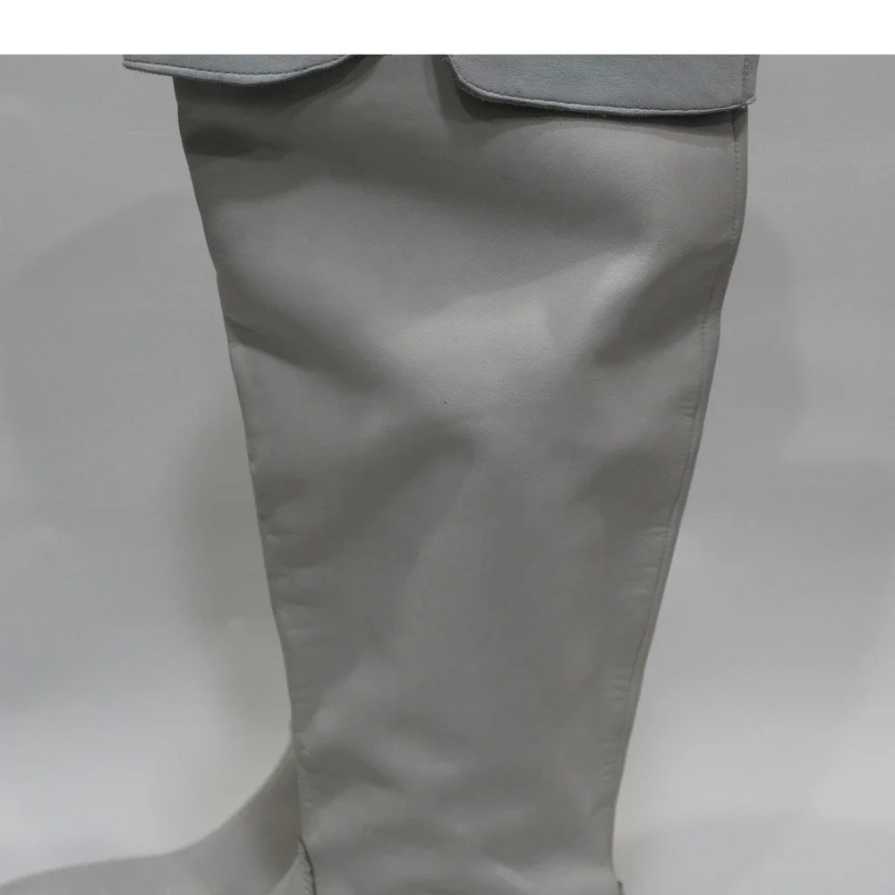Vintage Foundry Co Women's Light Gray Leather Tall Fold Over Boots  8.5‎ VFL285